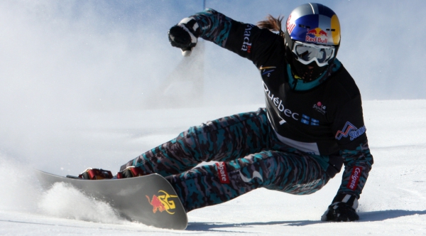 Sigi Grabner action riding at the LG Snowboard FIS World Cup PGS - Stoneham, Canada - Pic: FIS/Oliver Kraus